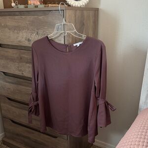 Women's Plum Blouse with Tie Sleeves